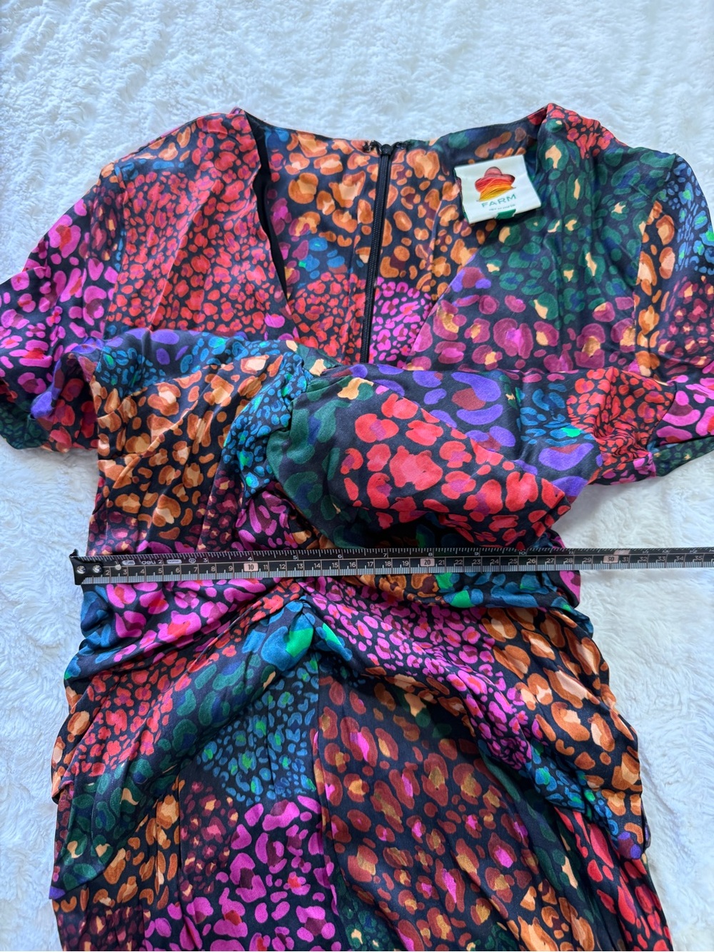 FARM Rio Colorful Leopard Ruched Midi Dress XS - Picture 7 of 10